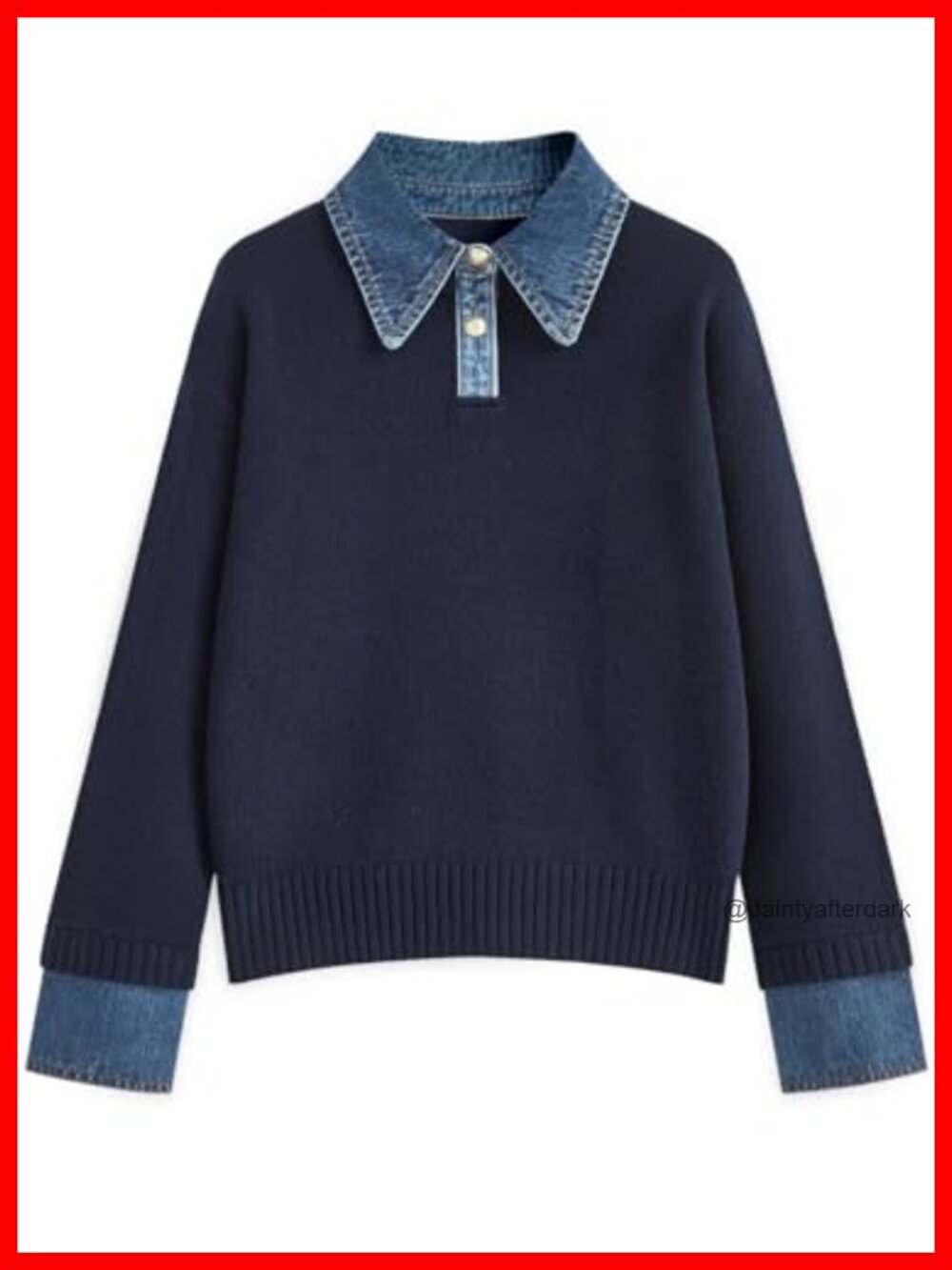 Oversized Denim Polo Knit Collared Sweater, V-Neck Button Down Fall Pullover